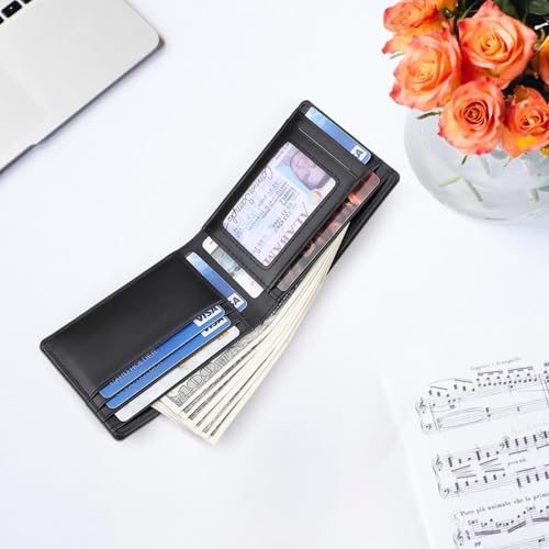 Black Leather Wallet For Men With Slot, Protection, Slim Design, Card Slots & Id Window2