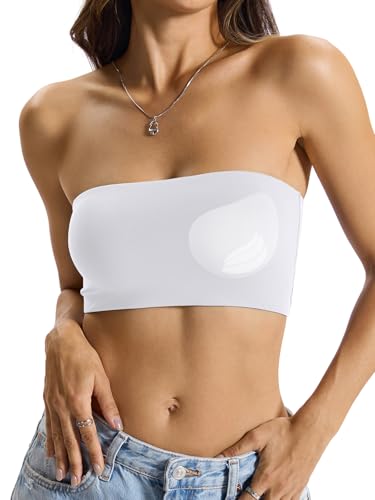 EasyGala Womens Padded Double Lined Tank Top Bandeau Strapless Built in Bra Bralette Tube Tops Crop Backless Shirts Sexy Going Out Tops 2026 Pure White S