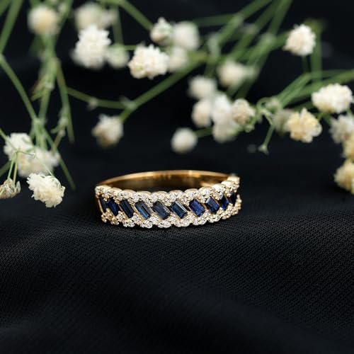 Natural Blue Sapphire Diamond Half Eternity Band Ring, Certified Sapphire Anniversary Band for Women, AAA Quality (Ready To Gift)3