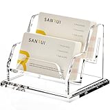 SANRUI Acrylic Business Card Holder for Desk, Creative Slanted Design Business Card Display for Desk, Clear Business Card Stand for Office/Home/Trade Shows,2-Slot