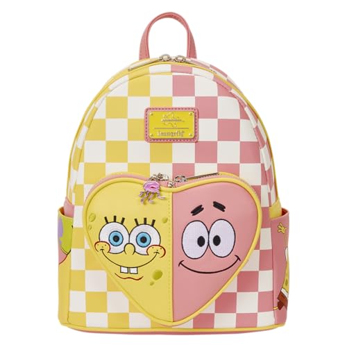 Loungefly Nickelodeon: Spongebob Squarepants - Patrick Star - Heart-Shaped Front Pocket - Checkered Mini Backpack - Great for Kids & Adults - Collectible Bags