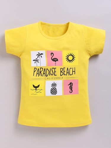 Image of Amazon Brand - Jam & Honey Girls Cotton Graphic Printed Half Sleeves T-Shirt | Regular Fit | Soft & Breathable | Age 2-8 Years (Available in Pack of 5 & Pack of 3)