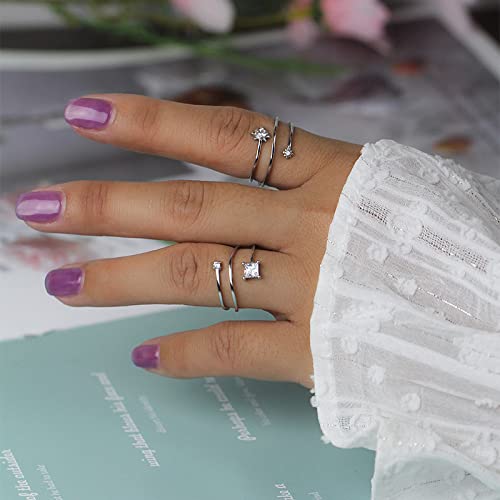 Bague en argent S925 ajustable à double couche d'étoiles élégante - 5