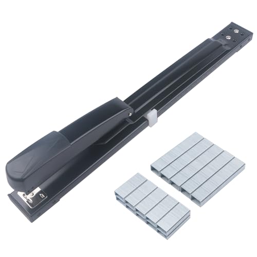 SF ITEM Long Reach Stapler - Office Desktop Stapler with Long Arm, 1000pcs 24/6 & 1000pcs 24/8 Staples (Black, 25/50 Sheets Capacity)