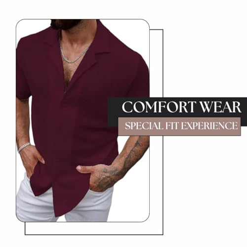 Image of COMBRAIDED Men's Regular Fit Cotton Blend Shirts | Half Sleeve Solid Pattern | Casual Wear for Everyday Style