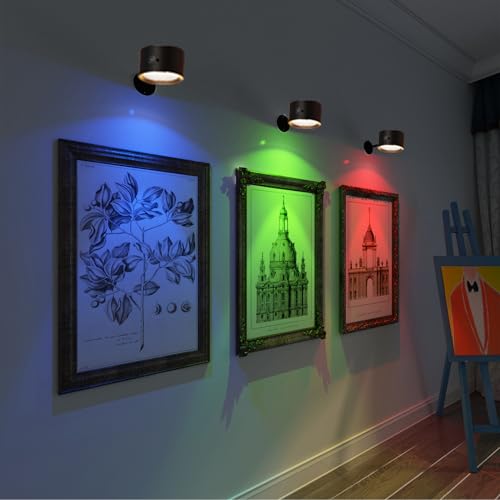Image of Magnetic Wall Sconce Dimmable, 2 Pack Rechargeable Battery Operated USB, Picture Painting Wall Light with Remote, Halloween Christmas Lights LED Wall Mounted Lamp (Black#A)