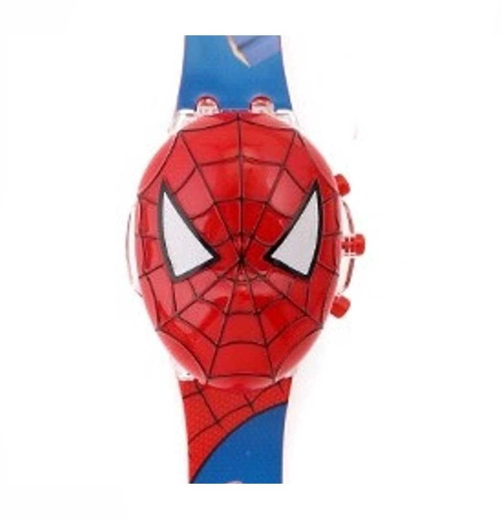 SHASHIKIRAN3D Action Figure Face Based Toy Design Digital Glowing Watch with Disco Music and Blinking Lights for Kids | for Boys Girls- Good Birthday Return Gift (Spiderman)