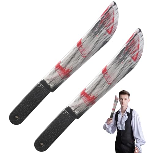 Obelunrp 2 PCS Halloween Couteau, accessoires de couteau à boucher sanglant réaliste, 2, 2x15, 7 pouces en plastique jouet décoratif pour fête, farce, cosplay, décorations, décor de Noël
