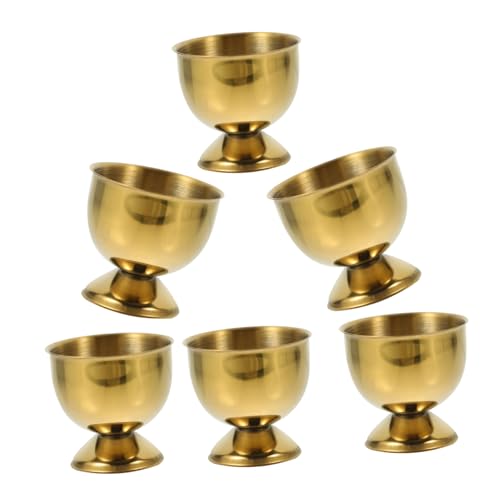 VINTORKY 6pcs Egg Tray Spoons Egg Stand Rack Tabletop Cocidos Egg Stand Holder Egg Cups for Boiled Eggs Kitchen Cups Coquetier Colander Wine Egg Holder Countertop Golden Stainless Steel