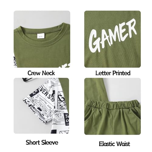 Image of OLMRJKD Boys 2 Piece Outfits Short Sleeve Colorblock T-shirt and Shorts Summer Casual Clothes for 6-12 Years