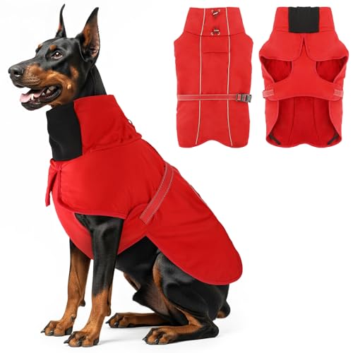 Warme Hundemäntel, wasserdichte Reflektierende Hundejacke, Winddichter Wintermantel mit Hohem Kragen Weichem Fleecefutter, Verstellbare Passform Hunde Hundemantel Für mittelgroße bis große Rassen