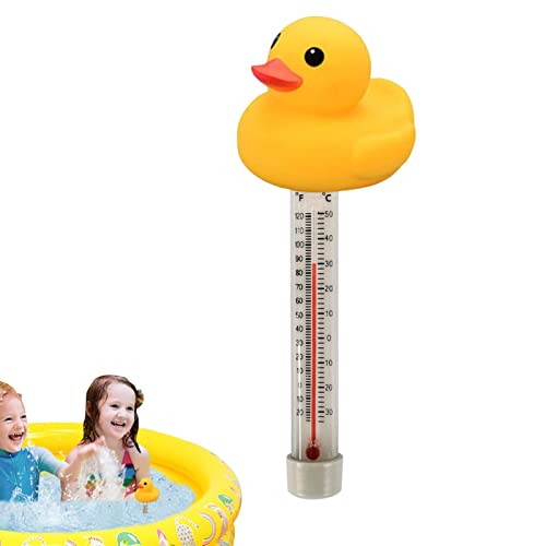 Termómetro flotante de pato,Medidor de temperatura de piscina de pato,Con un termómetro de piscina que fluye lindo resistente a las explosiones de cuerda delgada para el hogar Sysdisen, Pato amarillo