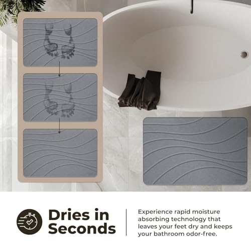 Image of TOSORO - Stone Bath Mat Diatomaceous Earth Shower Mat Non-Slip Super Absorbent Diatomite Stone Bath Mats for Bathroom Floor Quick Drying Natural Easy to Clean (23.5 x 15) - Graphite