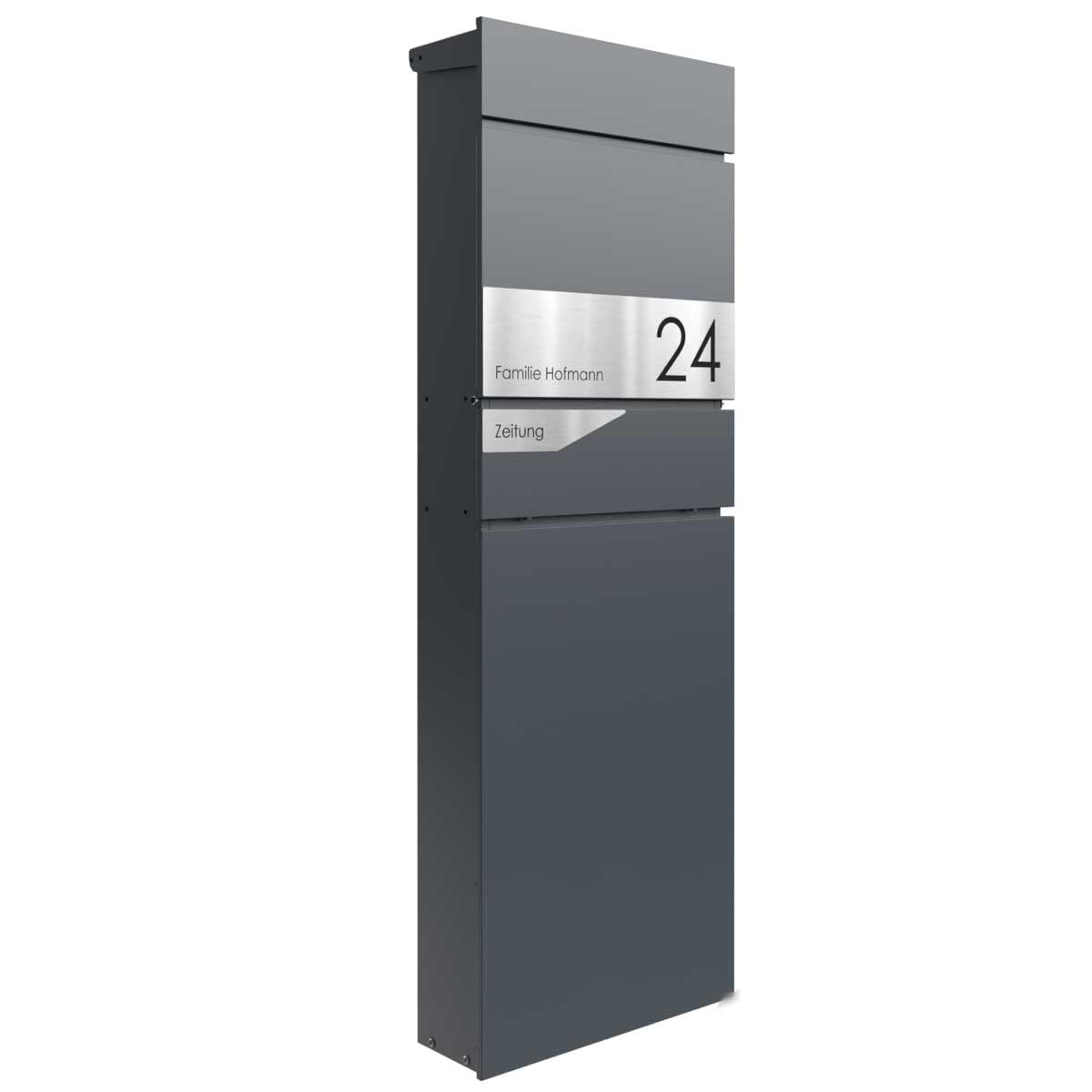 Standbriefkasten LESSING Edition mit Zeitungsfach - Design Elegance 1 (RAL 7016 anthrazitgrau)