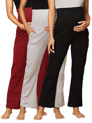 Image of The Mom Store Maternity Track Pants | for Pregnant Women with Ultimate Comfort | Prenatal Yoga Pants | Pre and Post Pregnancy