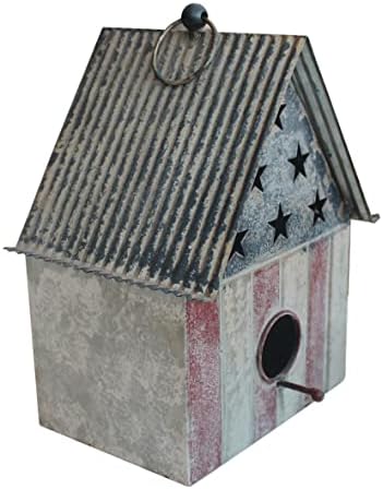 best metal birdhouses that will transform your outdoor space 6 CVHOMEDECO. Rustic Vintage Metal Garden Birdhouse American Flag Design Single Roof Hanging Bird House for Outside