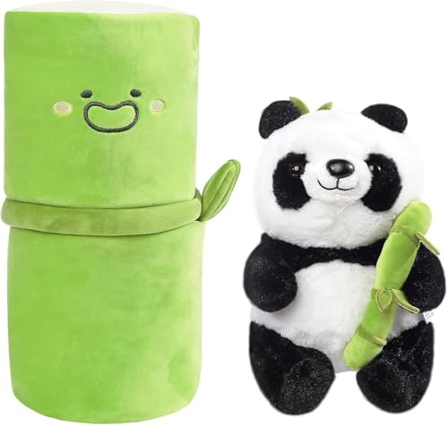 Image of 32cm Reversible Bamboo Panda Soft Toy Teddy Bear for Girls Plush with Cover Kawaii Stuff Toys Stuffed Animals Plushies Doll Gifts for Kids Boys Birthday Gift Valentine