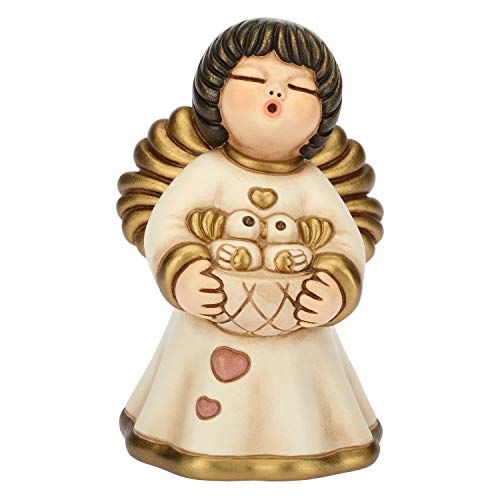 MATERIALI - ceramica THUN - Angelo della Famiglia con Uccellini - Formato Piccolo - Ceramica - 11,2 cm h