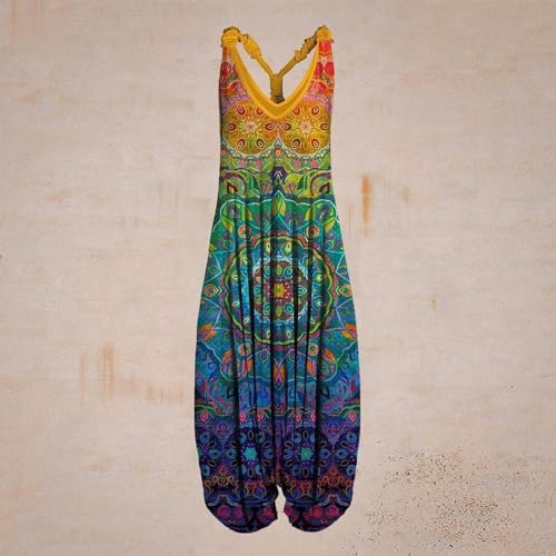 OIOLOYJM Summer Plus Size Boho Overalls for Women 2025 Fashion Jumpsuits Loose Fit Rompers Floral Printed Baggy Harem Pants