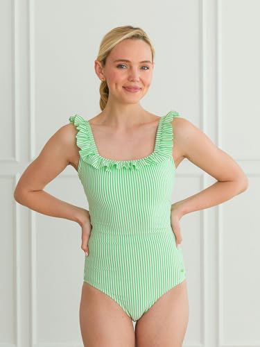 RuffleButts Women's UPF50+ Seersucker Ruffle One Piece2