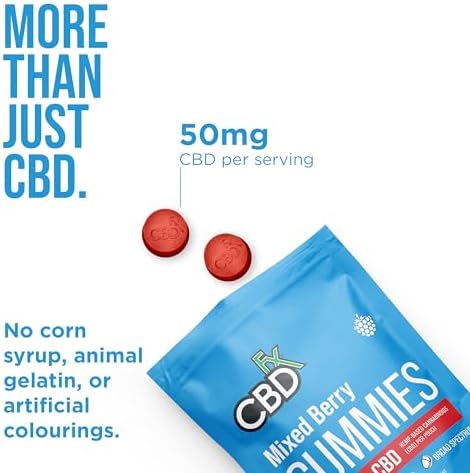 CBDfx 200mg CBD High Strength Mixed Berry Gummies 25mg CBD per Gummy (8 Gummies per Pouch) - CBD Vegan Gummies, Gluten Free, Non-GMO, All Natural & No THC