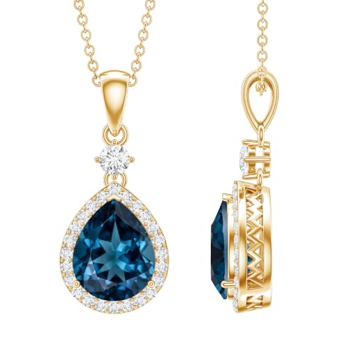Rosec Jewels Real 1.7 Carat London Blue Topaz Teardrop Necklace With Chain