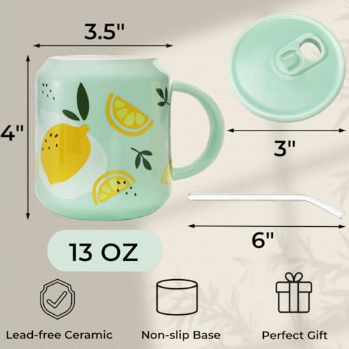 Set de 2 Mugs de Cerámica con Tapa y Cañita 13 oz miniatura 2