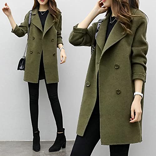 Favipt Wool Trench Coats For Women Winter Fall Fashion Notch Collar Pea Plus Size Long Jackets Casual Walker Coat A06-Army Green Xx-Large #TOP1