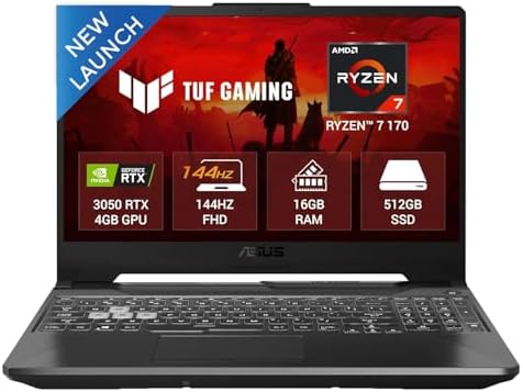 ASUS TUF A15, AMD Ryzen 7 170, RTX 3050-4GB, 16GB RAM (Upgradeable), 512GB SSD, FHD, 15.6"(39.6 cm),Windows 11 Home,Graphite Black, 2.3 Kg, FA506NCQ-HN006W, Gaming Laptop