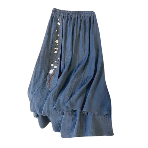 NSICBMNO Navy Long Skirts for Women UK Boho Skirts Floral Midi Skirts Elasticated Waist Skirts Ladies Summer Skirts Pleated Skirts Vintage Flared Midi Skirts Layered Skirts A Line Skirts Clearance