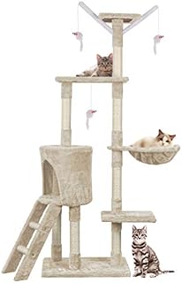 Cat Tree, Cat Scratch Posts 145cm Multi-Level Stable Cat Climbing Tower Cat Activity Trees with Ladder, Indoor Pet Activity Furniture Play House for Kitty Kitten