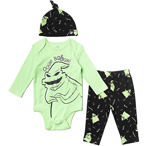 Image of Disney Nightmare Before Christmas Sally Jack Skellington Baby Bodysuit Pants and Hat 3 Piece Outfit Set Newborn to Infant
