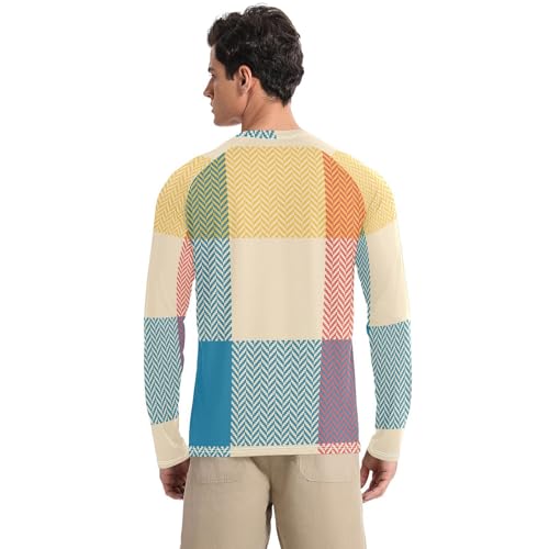 Colorful Buffalo Plaid Men's Rash Guard Fishing Elasticity Sun Shirt for Men Long Sleeve Summer2