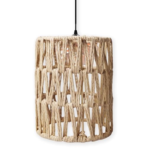 Image of 1 Pc Rattan Lampshades for Ceiling Lights, Lamp Shades Ceiling Boho Style, Cylinder Lampshade Replacement Lampshade Suitable Living Room Dining Room for Pendant Lights and Wall Sconces Light