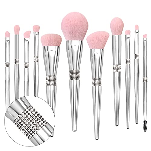 LORYP Makeup Brushes Set -Premium Synthetic Foundation Concealer eyeliner eyebrow Contour Diamond make up brush set for Women (11 Pcs-Silver)