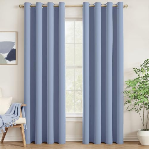 Image of MIULEE Sky Blue Blackout Bedroom Curtains Drapes 96 Inch Long 52 inchx96 inch | Grommet Top, Room Darkening Window Drapes, Privacy Protection, Thermal Insulated, Heat Blocking, Light Blocking