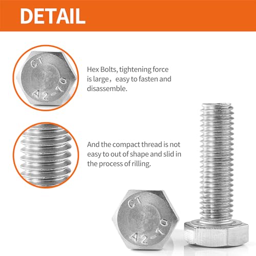 Image of M6 x 20mm 25mm 30mm 35mm 40mm Heavy Duty Hexagon Bolts Hex Head Screws, 304 Stainless Steel, Metric, Machine Fully Thread, Bright Finish, Assortment Kit 50PCS