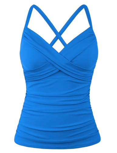 Hilor Women's Underwire Tankini Top Swimwear Twist V Neck Swimsuits for Big Busted Tummy Control Bathing Suits Top Only