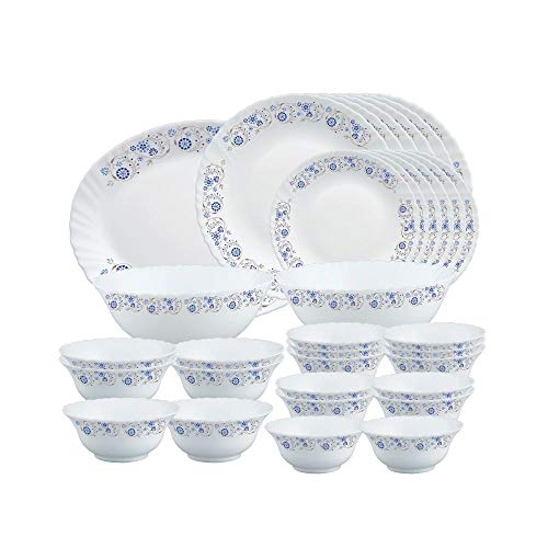 Larah by Borosil Mist Opalware Dinner Set, 33-Pieces, White
