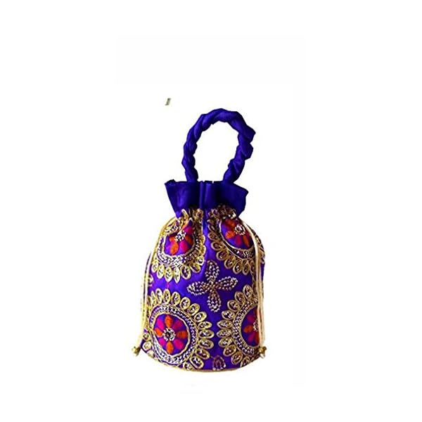 Avanti Creations Multicolored Ethnic Brocade And Jardosh Silk Embroidered Potli Bag For Women And Girls Blue
