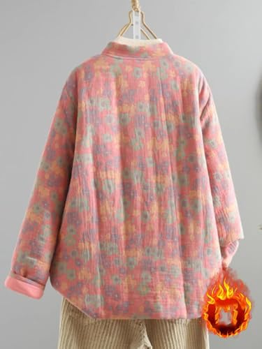 LIXINGHEITANG Cozy Pink Quilted Chinese Style Coat - Large Size with Double Pockets and Stand Collar for Winter Comfort - Image 4