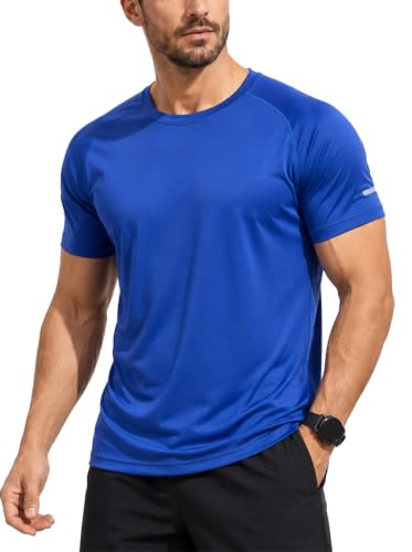 Image of HUAKANG Mens T Shirts Quick Dry Breathable Short Sleeve Gym Tops Blue