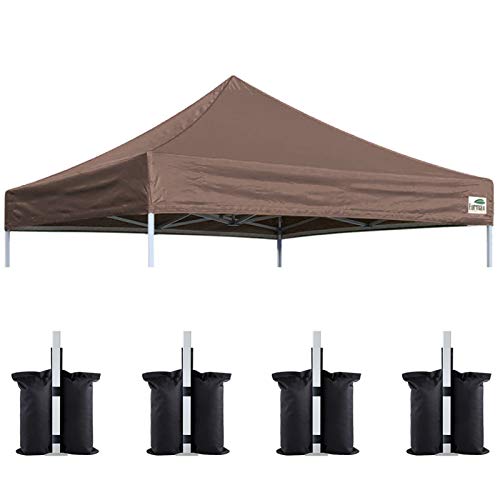 Image of Eurmax USA 10x10 Pop Up Canopy Replacement Top,Universal Instant Canopy Cover ONLY,Heavy Duty UPF 50+ UV Protection,Water & Wind Resistant Tarp,30+ Colors Available,Bonus 4 Sand Bags (Cocoa)