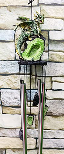 Ebros Gift Medieval Green Dragon Guarding Emerald Crystal Geode Rock Figurine Crown Top Resonant Wind Chime With Miniature Geode Rocks Ornaments For Garden Patio Home Fantasy Dungeons And Dragons #TOP6