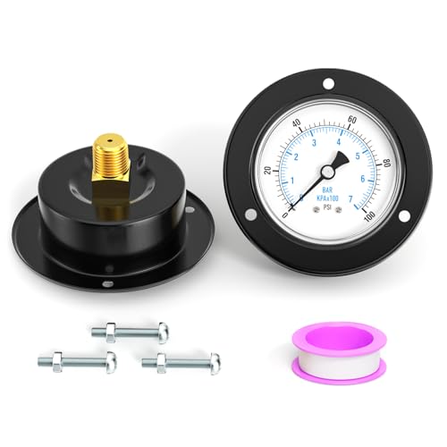 BOGERDACK 0-100PSI Black Front Flange Panel Mount, Dry Pressure Gauge, 2.5″ Dial Size, 1/4″ MNPT, Iron Case, with Phillips Screw and Nut, for Water, Gas, Liquid Pressure
