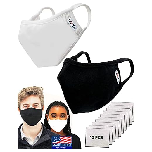 USAFE PRO Cotton Face Masks Washable Breathable (Pack of 2 with 10 Filters, Black + White ) 4 Layer Cotton Mouth Covers For Women Men Home Work Office Outdoors