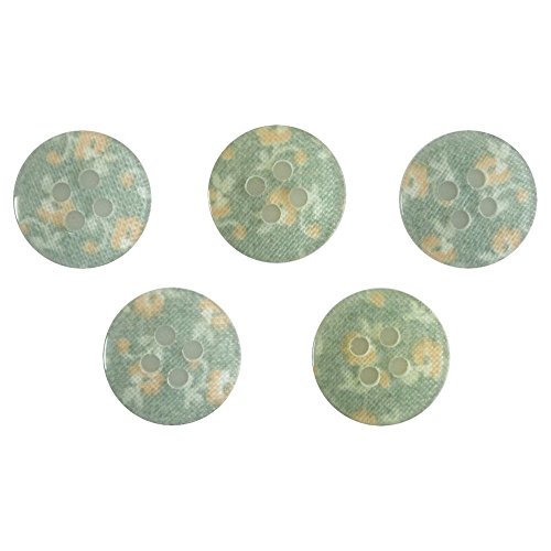 手芸のいとや ボタン 四つ穴ボタン 花柄 グリーン 直径約13mm 厚さ約3mm 5個入り