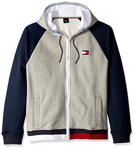 Tommy Hilfiger Men's Adaptive Plain Hoodie Sweatshirt with Magnetic Zipper, Sport Grey Heather, Large