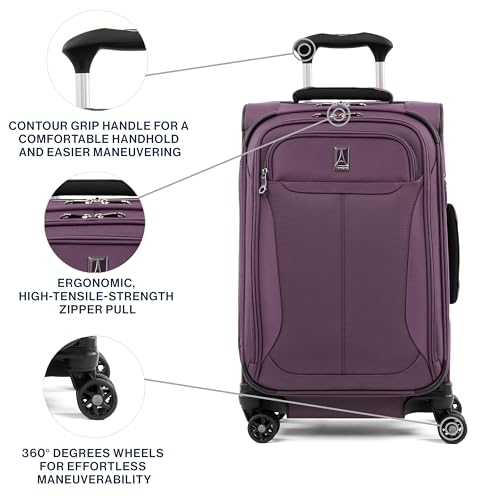 Image of Travelpro Tourlite Softside 21 inch Expandable Luggage with 4 Spinner Wheels, Lightweight Suitcase, Carry-On, Deep Purple