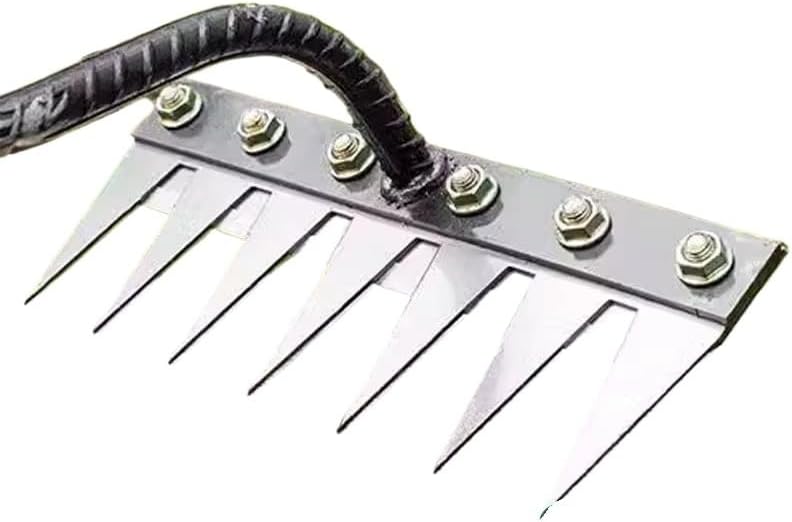 5/6/7/8 Teeth Iron Gardening Hoe Weeding Rake Farm Tool Grasping Raking Loosening Soil Nail Rake Tool Artifact Harrow Farm Tool(6 Teeth)